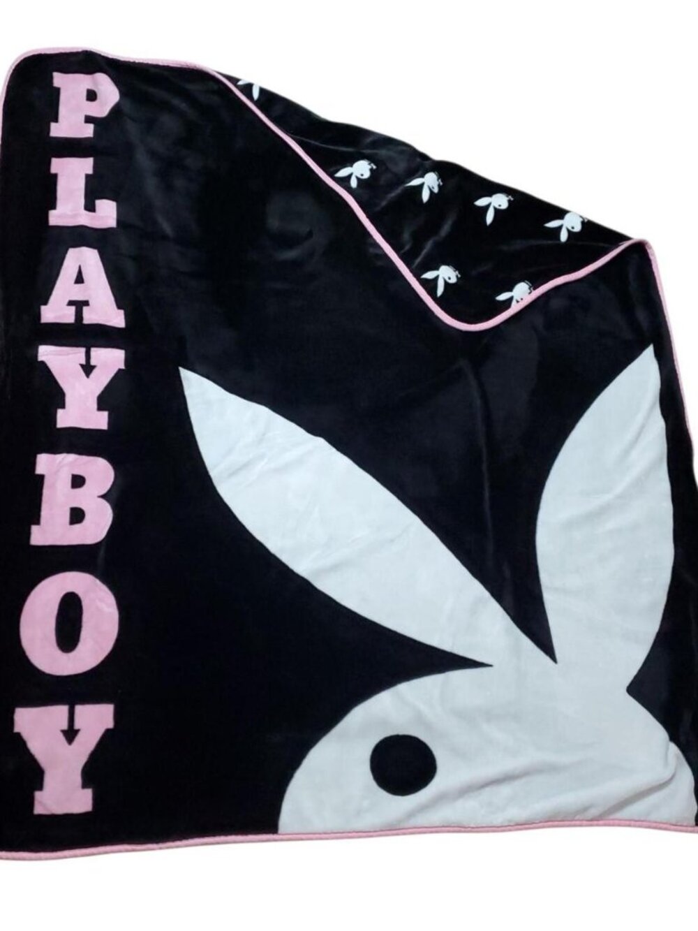Playboy Bunny black and pink plush blanket